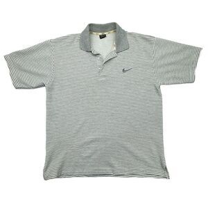 Nike Polo Shirt Mens Large Gray Striped Golf Yin Yang Tiger Woods Cotton Vintage